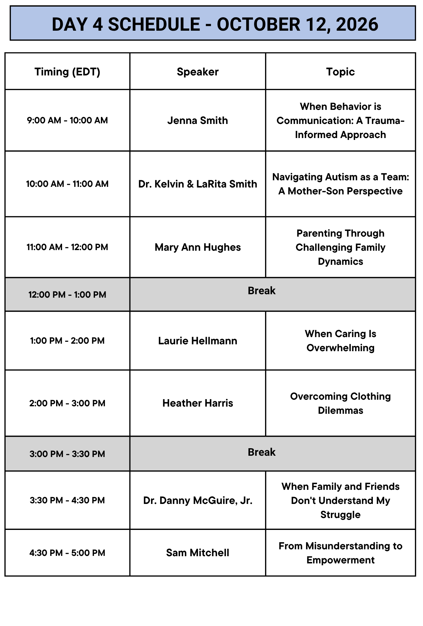 October 2026 Summit Schedule Template
